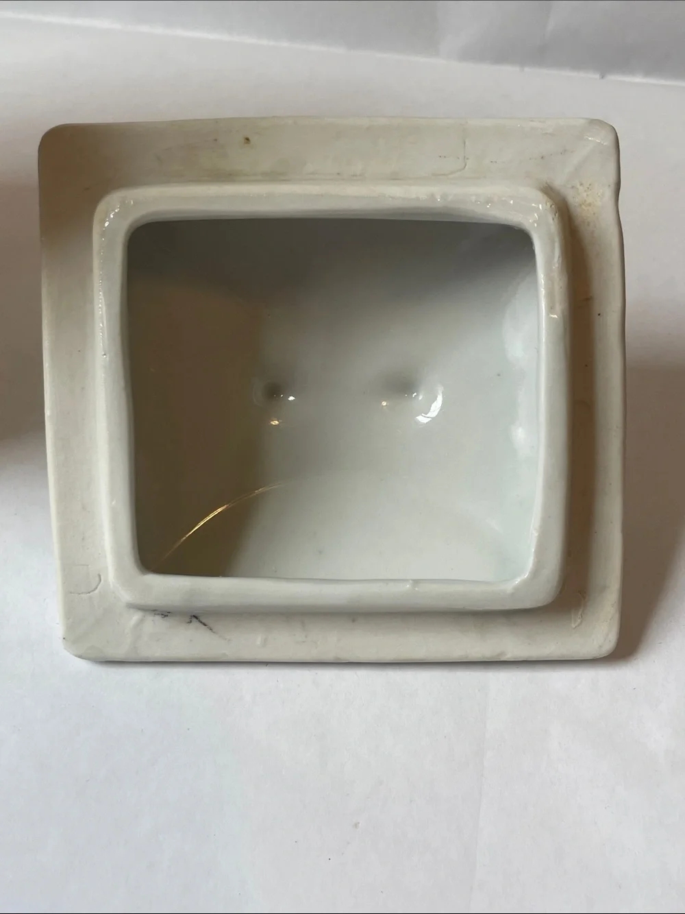 Antique White Block Germany Tea Canister Lid Gold Trim Iridescent Lusterware